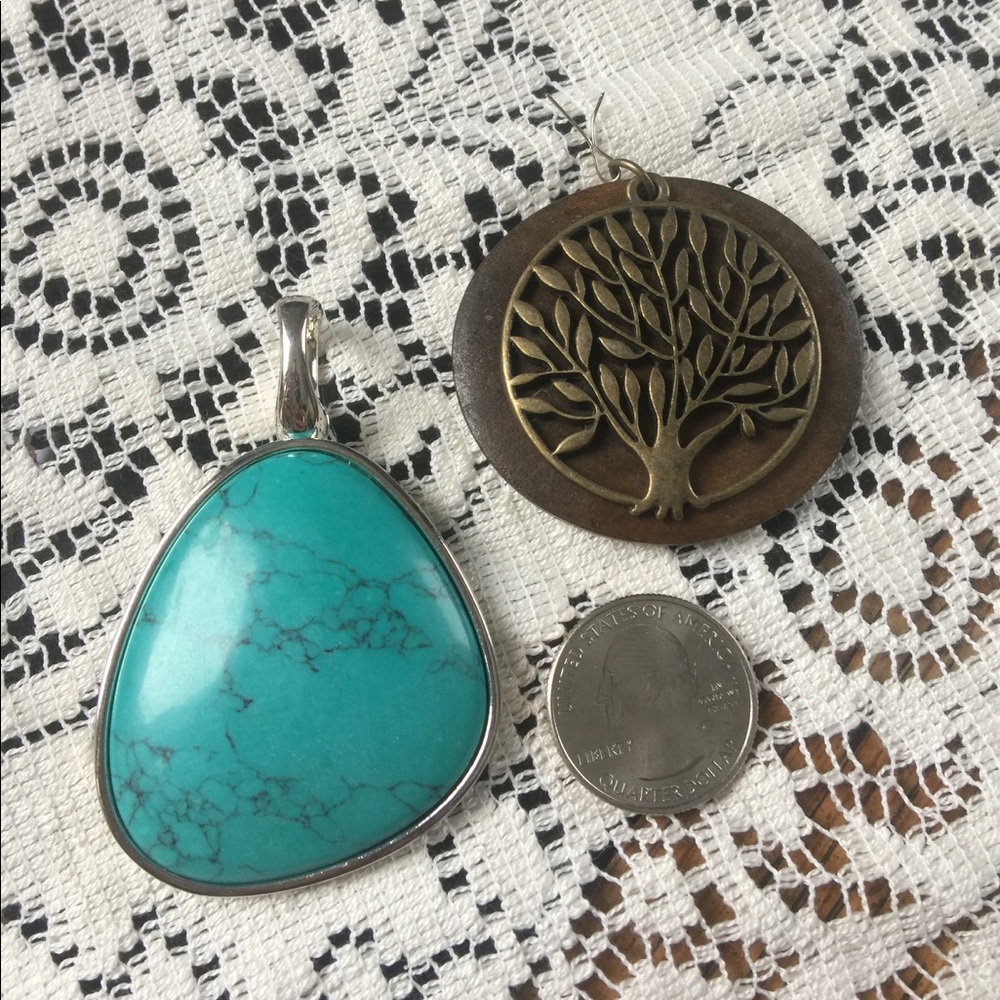 Turquoise and wood / metal tree necklace pendants